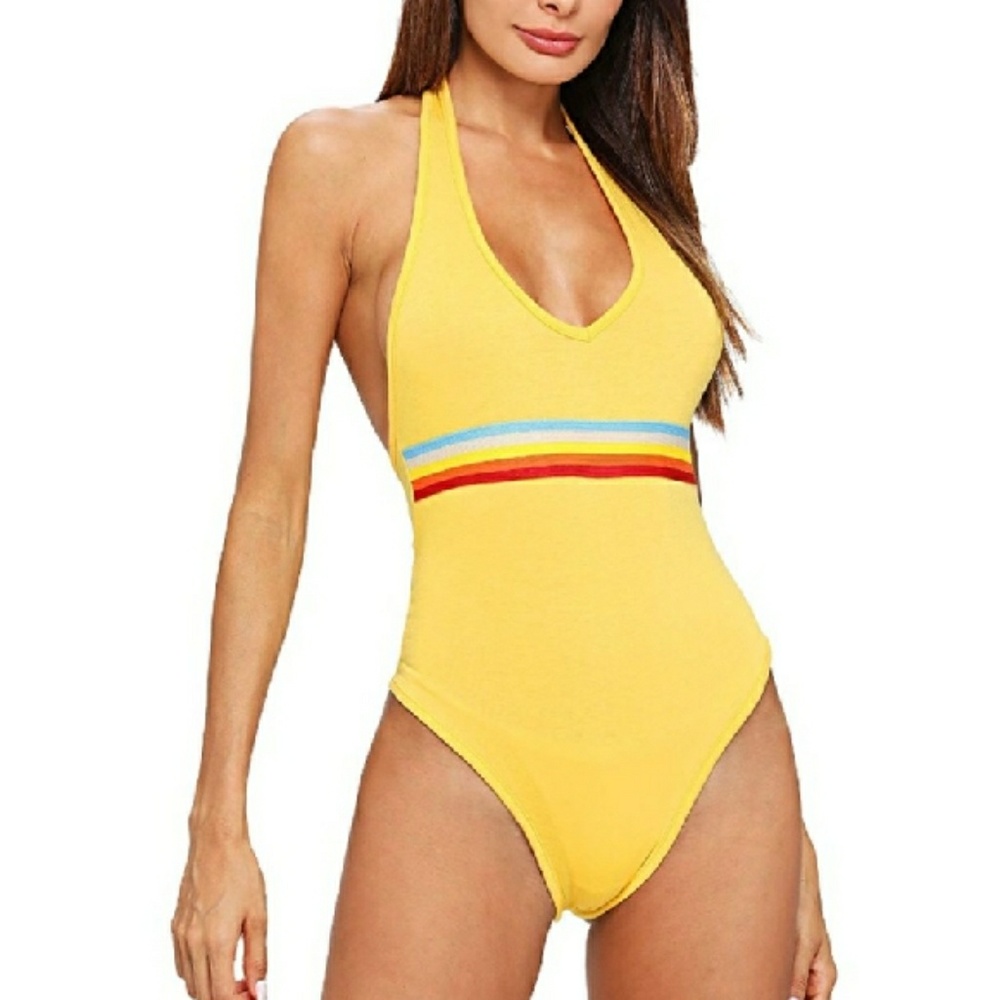 🆕⭐Yellow retro rainbow halter bodysuit - Picture 3 of 8